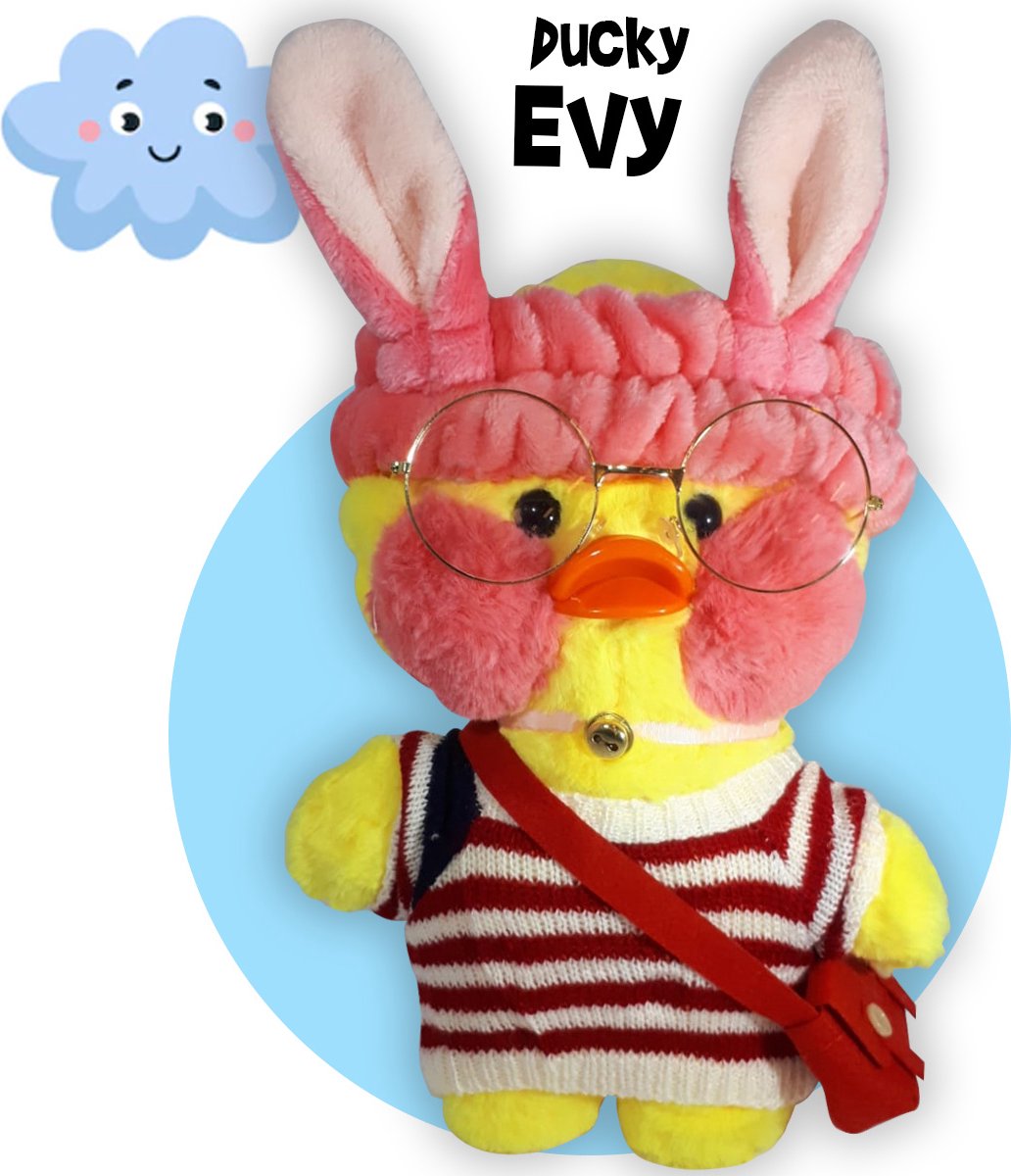 Ducky Evy - Paper Duck Lalafanfan Eend Pluche Knuffel 30 cm {TikTok Kawaii Plush Toy | Speelgoed knuffeldier knuffeleend voor kinderen jongens meisjes | PaperDuck, Eendje, Pasen, Set Kleren Kleertjes Kleding lalafanfan Ducky}